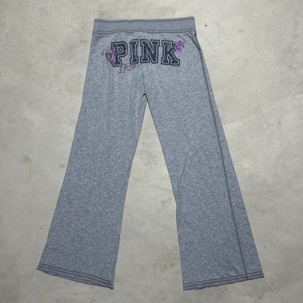 Y2K 2009 Victoria's Secret Pink Flare Sweatpants Gray PINK Spellout SZ Small